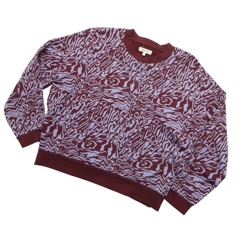 Madewell Sweater Womens Small Red Cotton Animal Print Crewneck Knit Pullover